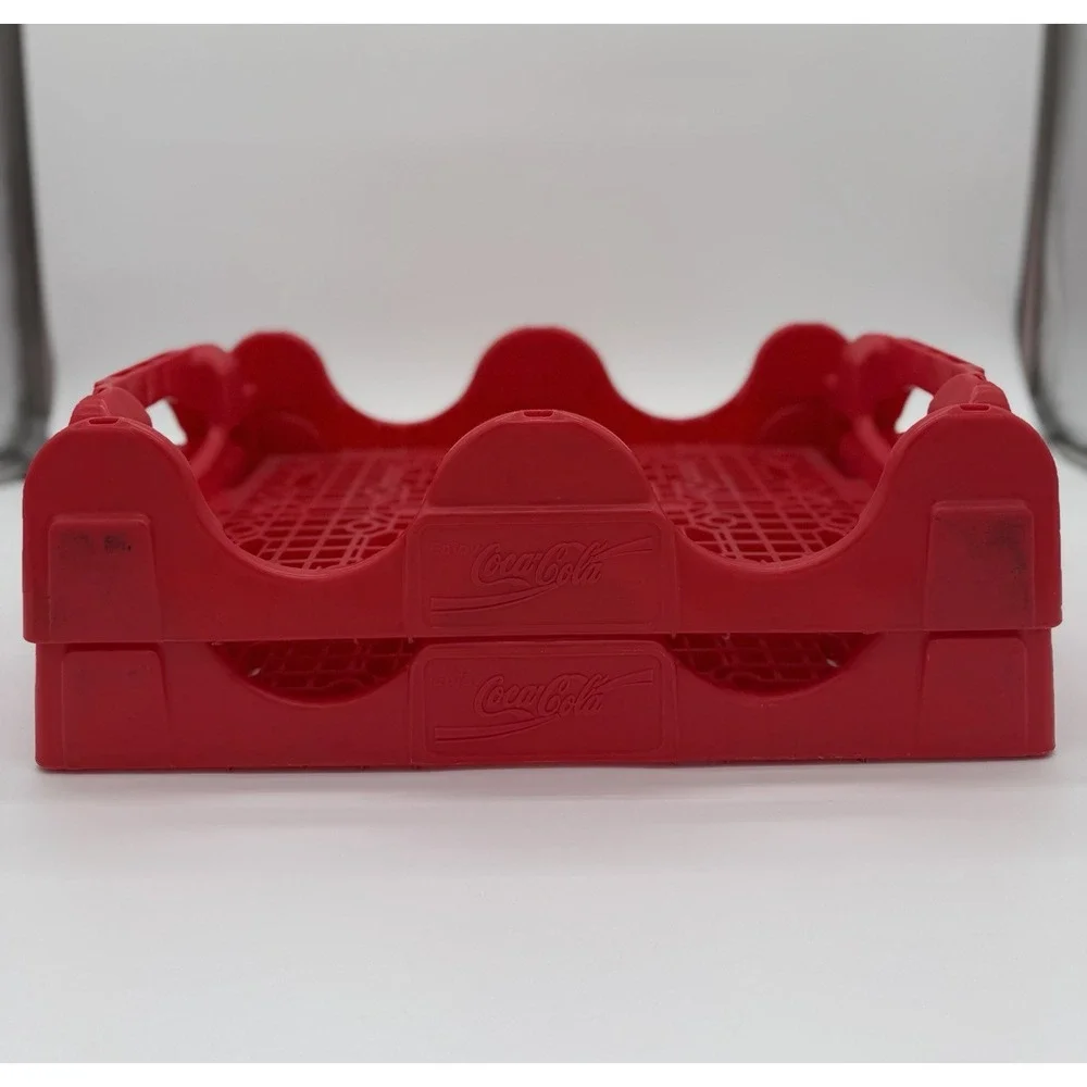 Coca-Cola Red Plastic Vintage Coke Bottle Crate Advertising 2 Carriers 18 Inch